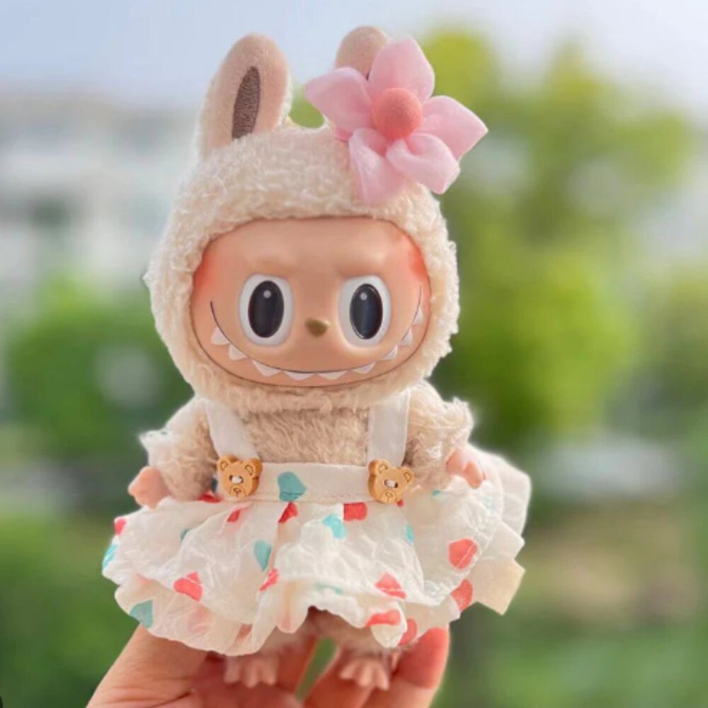 Clothing for Labubu doll. Outfit. Cute Heart Print Dress and Flower Bow - Picture 2 of 2